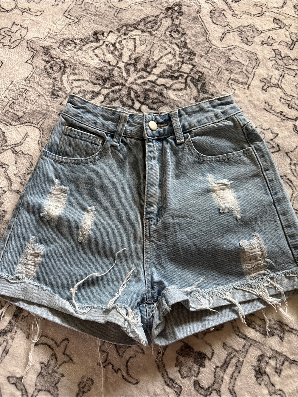 SHEIN Light Blue Distressed High Rise Denim Shorts